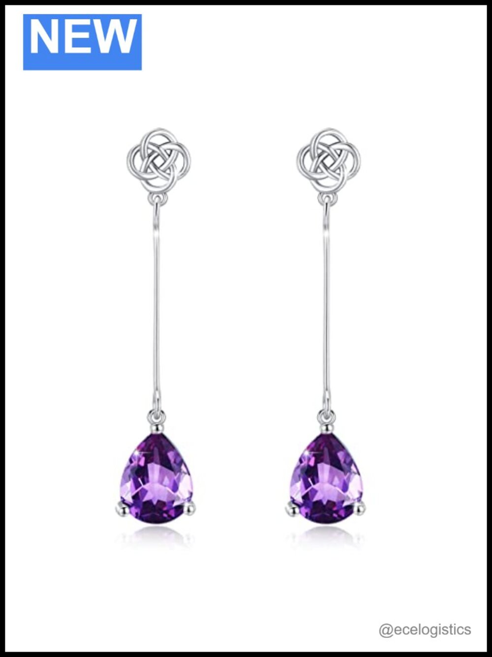 Sterling Silver Celtic Teardrop Dangle Earrings Cubic Zirconia